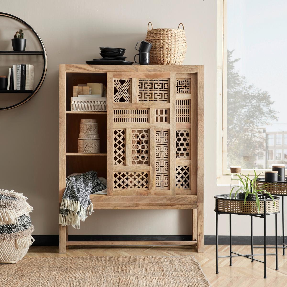 Highboard Lakota aus Mangoholz in Hellbraun - Hellbraun, LIFESTYLE, Holz (115/150/38cm) - Zandiara