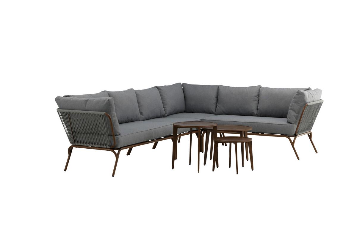 Dining-Loungeset Roxo ca. 283x221 cm Grau - Braun/Grau, KONVENTIONELL, Textil/Metall - Gardenson