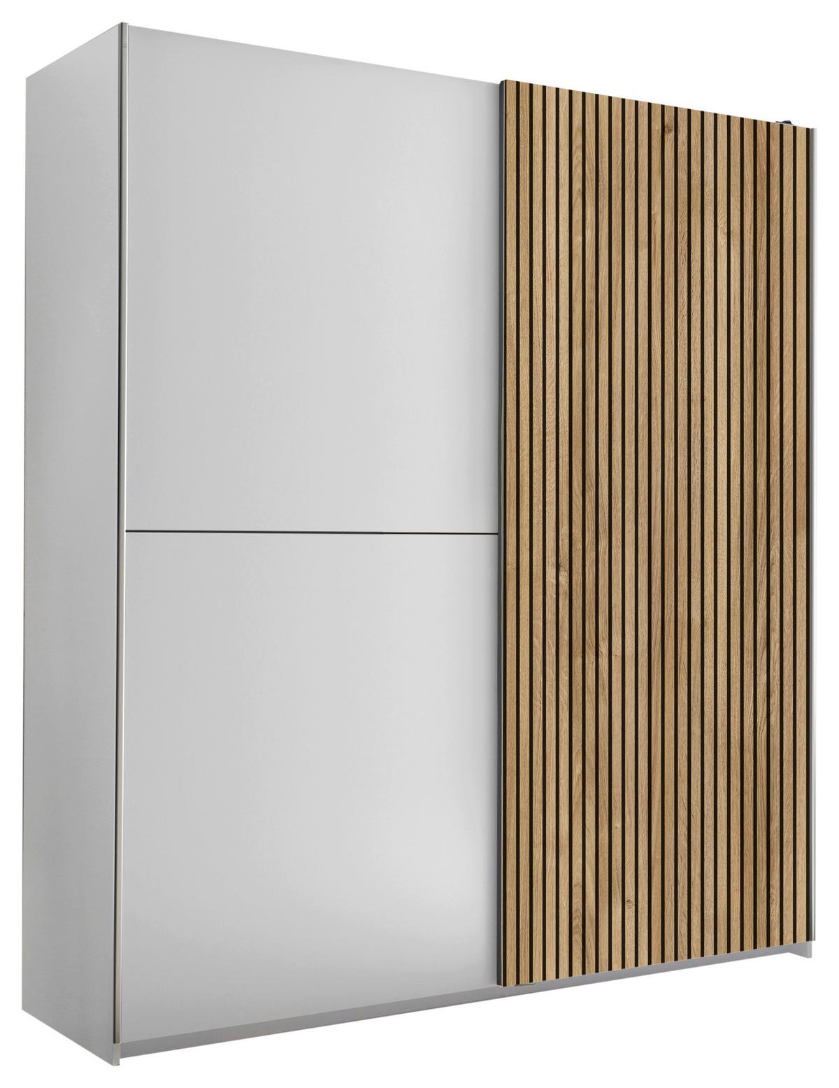 Omara Z Drsnimi Vrati Berno, Bela, Barva Hrasta - barve hrasta/bela, Moderno, kovina/leseni material (170/196/57cm) - MID.YOU