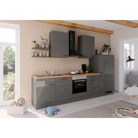 Küchenblock IKZ mit Geräten ca. 330 cm Dunkelgrau - Dunkelgrau/Eichefarben, Design, Holzwerkstoff/Metall (330cm) - Impuls