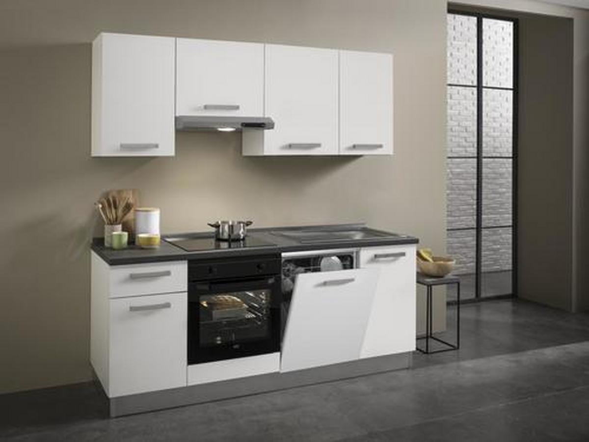 Küchenblock Belluna m. Geräte Weiß - Dunkelgrau/Alufarben, Basics, Holzwerkstoff/Kunststoff (210cm) - MID.YOU