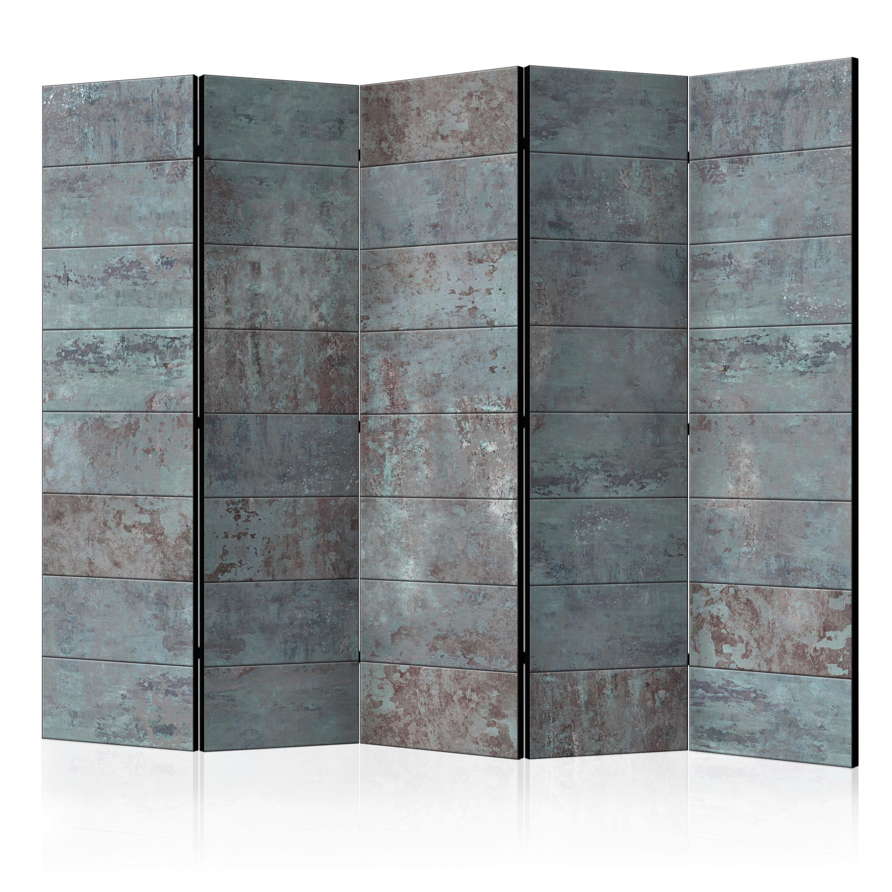Paravan Turquoise Concrete I, 5-Delni, Akustičen - turkizna/siva, Basics, umetna masa/tekstil (225/172/3cm) - artgeist