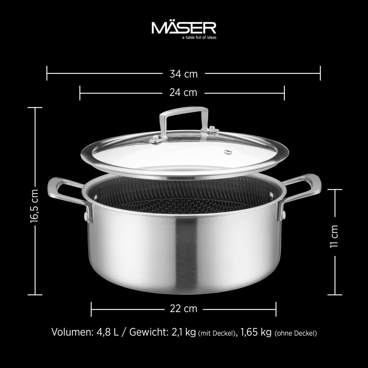 Kochtopf 935609 Kochtopf - Silberfarben/Schwarz, Basics, Metall (24/16,5cm) - Mäser