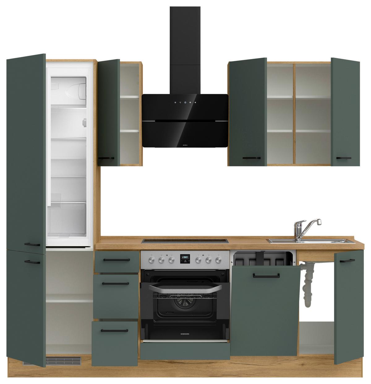 Küchenblock Easytouch High m. Geräten Dunkelgrün - Dunkelgrün/Eichefarben, MODERN, Holzwerkstoff/Metall (240cm) - Nobilia