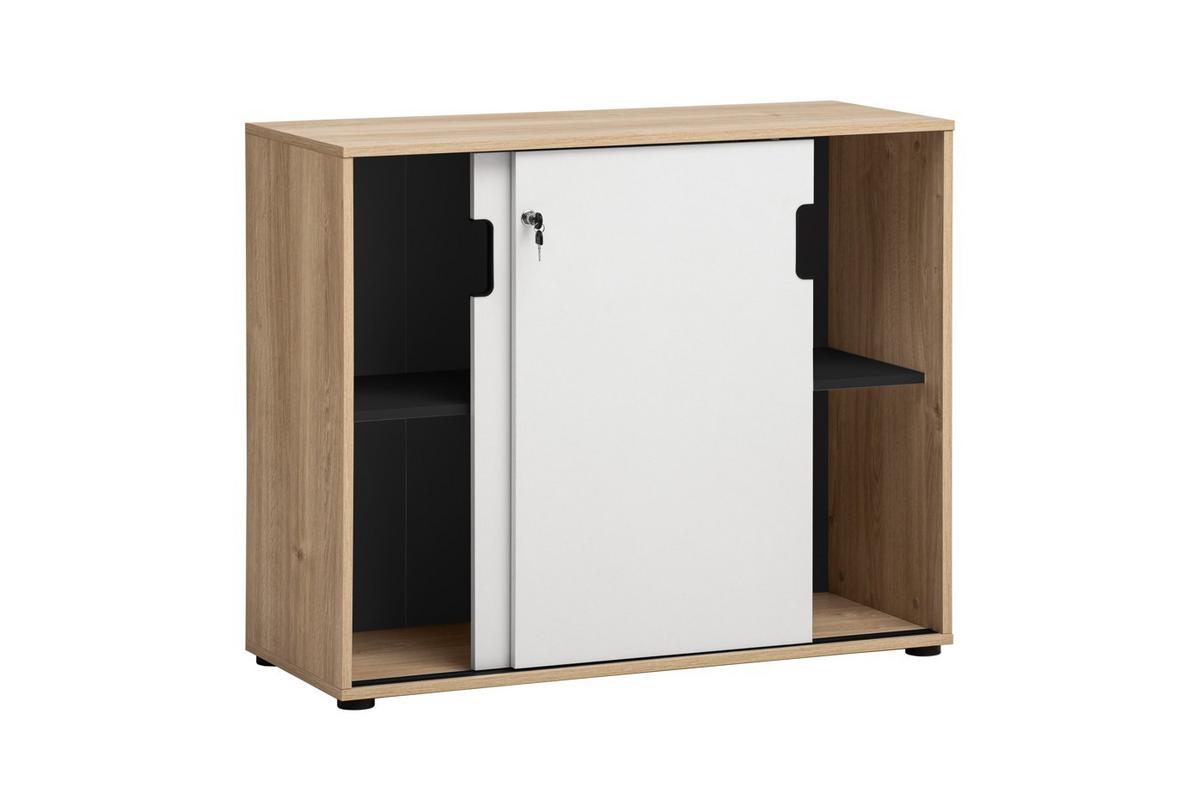 Aktenschrank Emmik Weiß/Eichefarben - Eichefarben/Weiß, MODERN, Holzwerkstoff (100,1/83,6/41cm) - MID.YOU