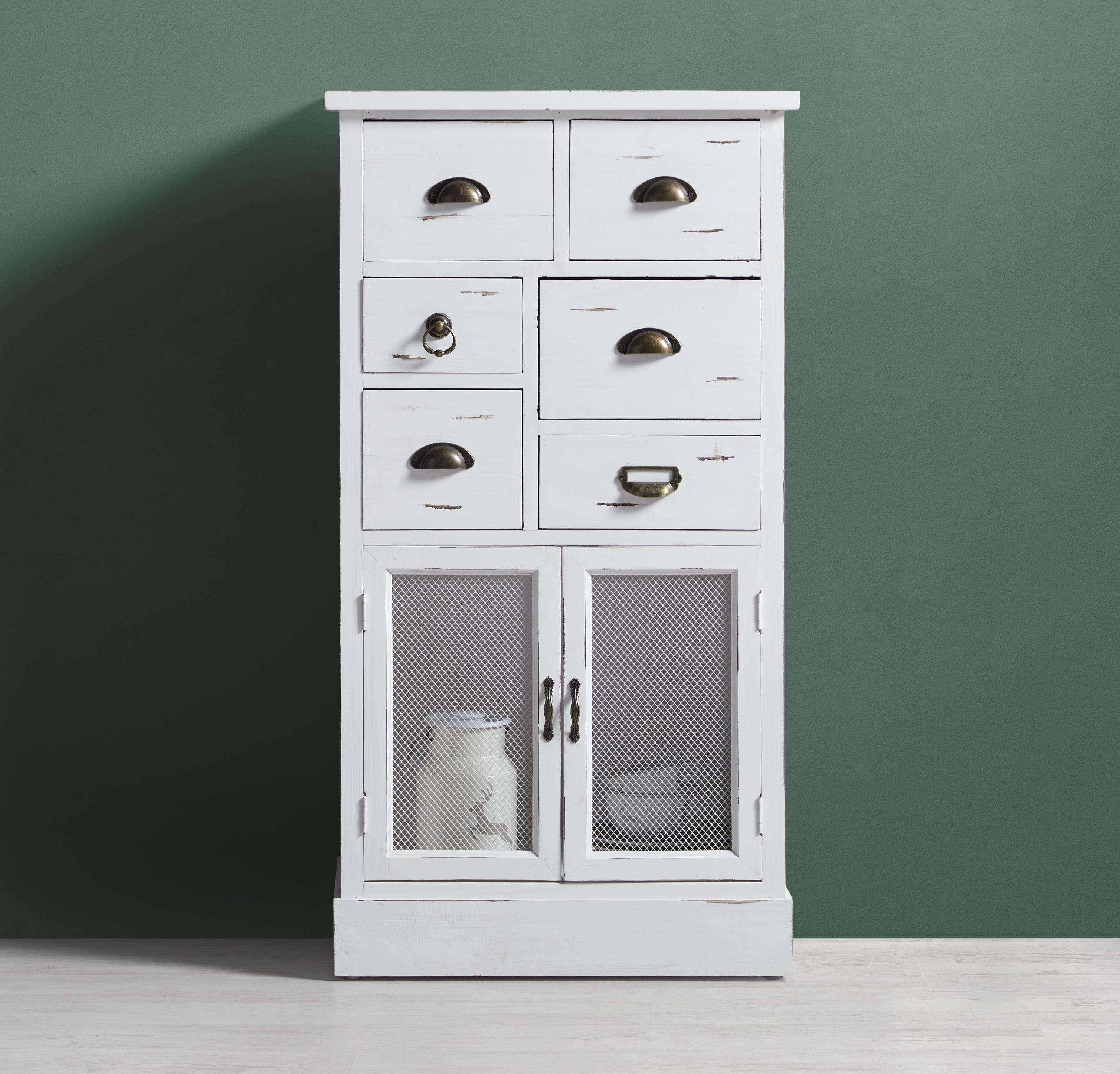 KOMMODE in Weiß 'Lewis Vintage' - Weiß, MODERN, Glas/Holz (60/112/33cm) - Bessagi Home