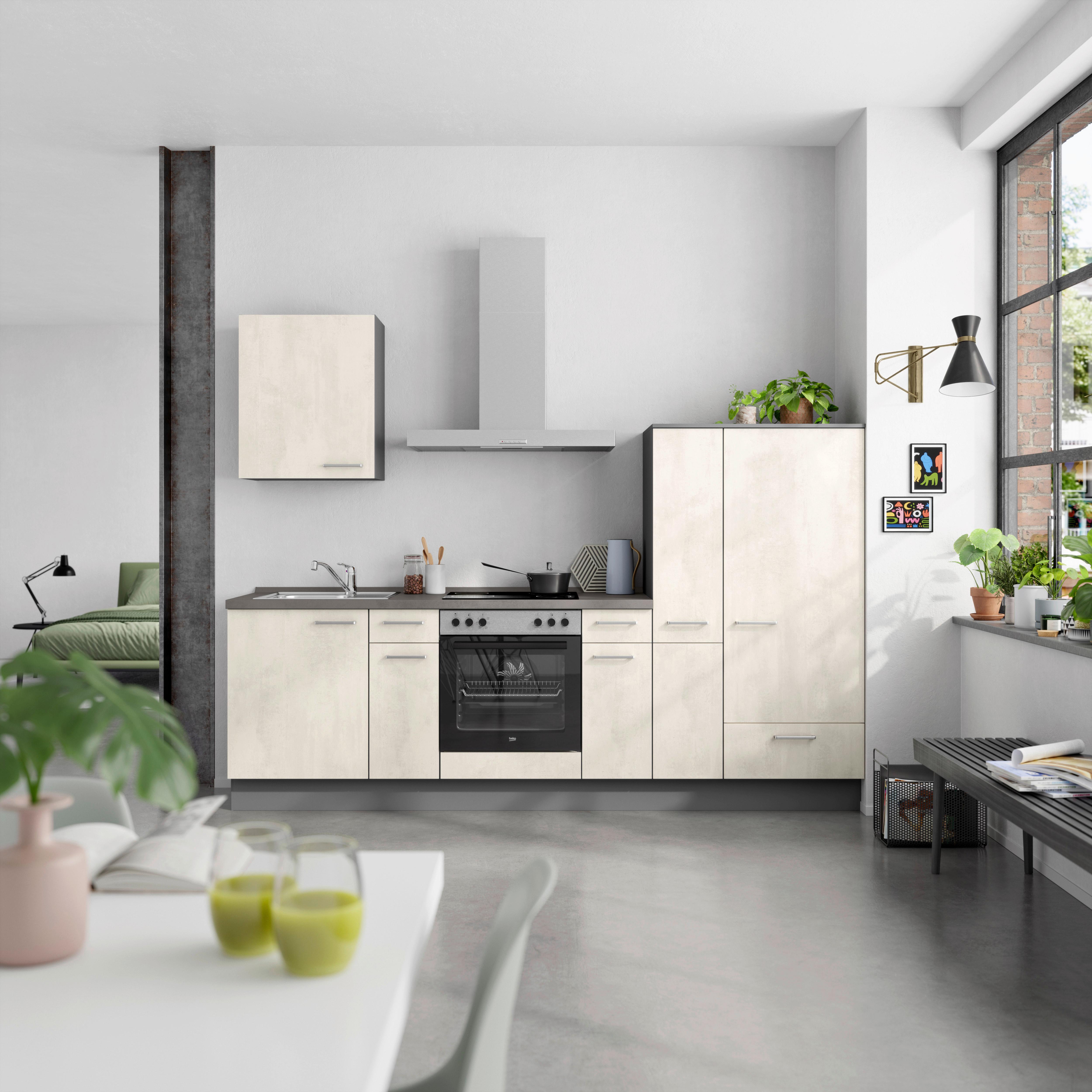 Küchenblock Riva Low m. Geräten Weiß - Schieferfarben/Edelstahlfarben, MODERN, Holzwerkstoff/Metall (270cm) - Nobilia