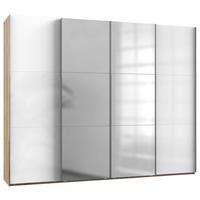 Schwebetürenschrank Level 36D ca. 300 cm Weiß/Eiche Dekor - Chromfarben/Weiß Hochglanz, MODERN, Holzwerkstoff/Metall (300/236/65cm) - MID.YOU