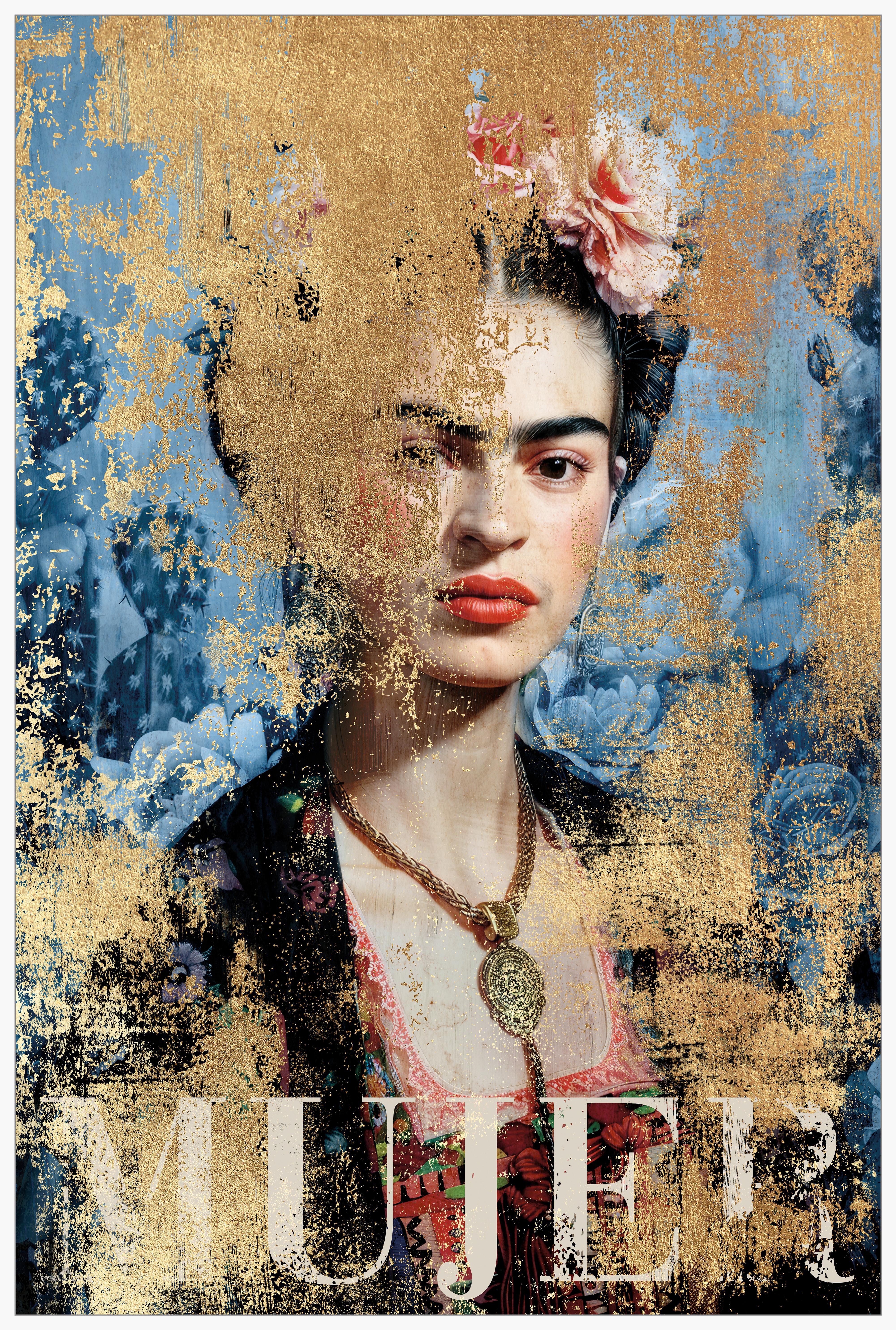 Keilrahmenbild Denise Small Blau/Goldfarben - Blau/Weiss, Modern, Holzwerkstoff/Kunststoff (60/90cm) - Premium Living