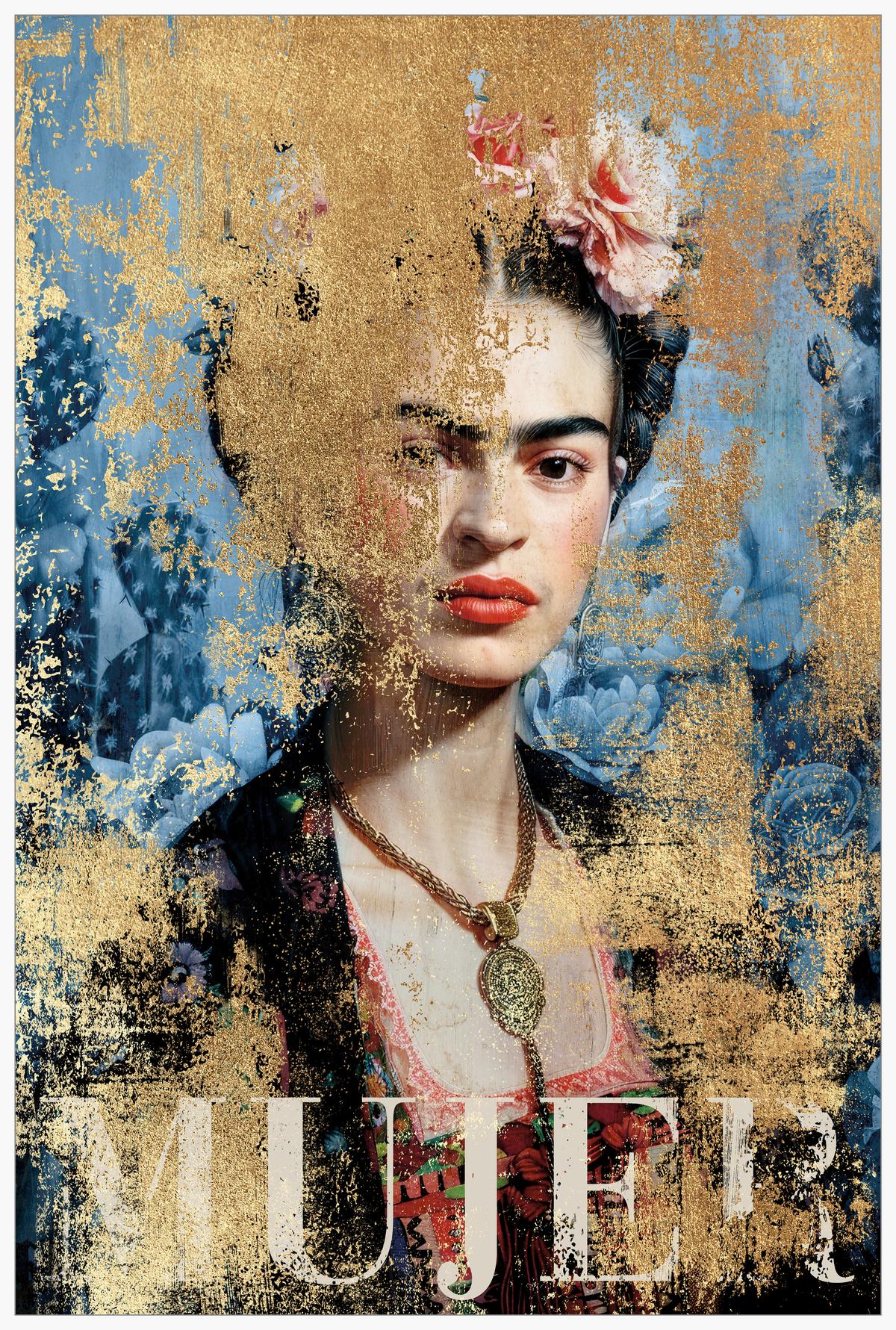 Keilrahmenbild Denise Small Blau/Goldfarben - Blau/Goldfarben, MODERN, Holzwerkstoff/Kunststoff (60/90cm) - Premium Living