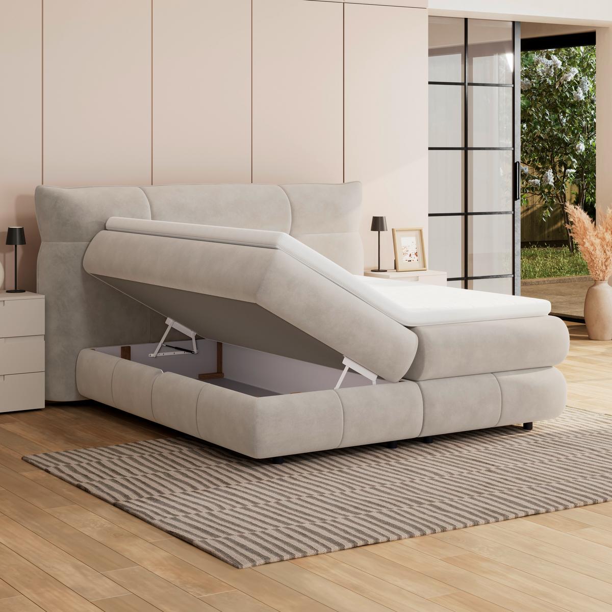Boxspring Krevet Carmelo - bež/crna, Trend, tekstil/plastika (160/200cm) - Premium Living