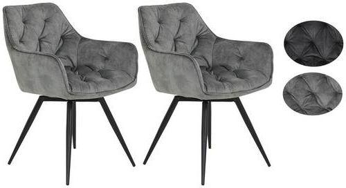 Armlehnstuhl Florentina Grau Samt gepolstert 2er-Set - Schwarz/Grau, MODERN, Textil/Metall (56/82/63cm) - MID.YOU