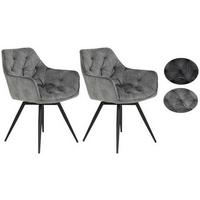 Armlehnstuhl Florentina Grau Samt gepolstert 2er-Set - Schwarz/Grau, MODERN, Textil/Metall (56/82/63cm) - MID.YOU