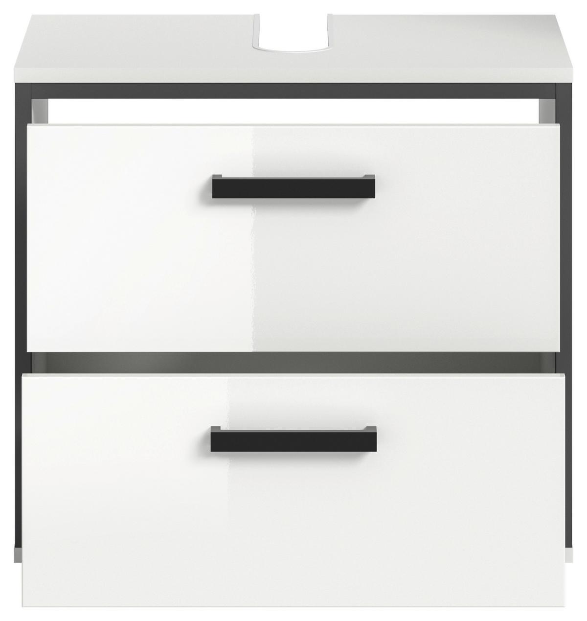 Waschbeckenunterschrank Kojak Weiß/Anthrazit - Weiß Hochglanz/Schwarz, MODERN, Holzwerkstoff/Kunststoff (60/55/37cm) - MID.YOU