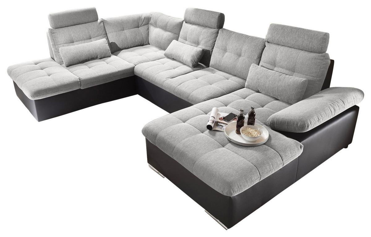 Wohnlandschaft Jakarta U inkl. Kissen Schwarz/Silber - Silberfarben/Schwarz, MODERN, Holzwerkstoff/Textil (218/324/170cm) - MID.YOU