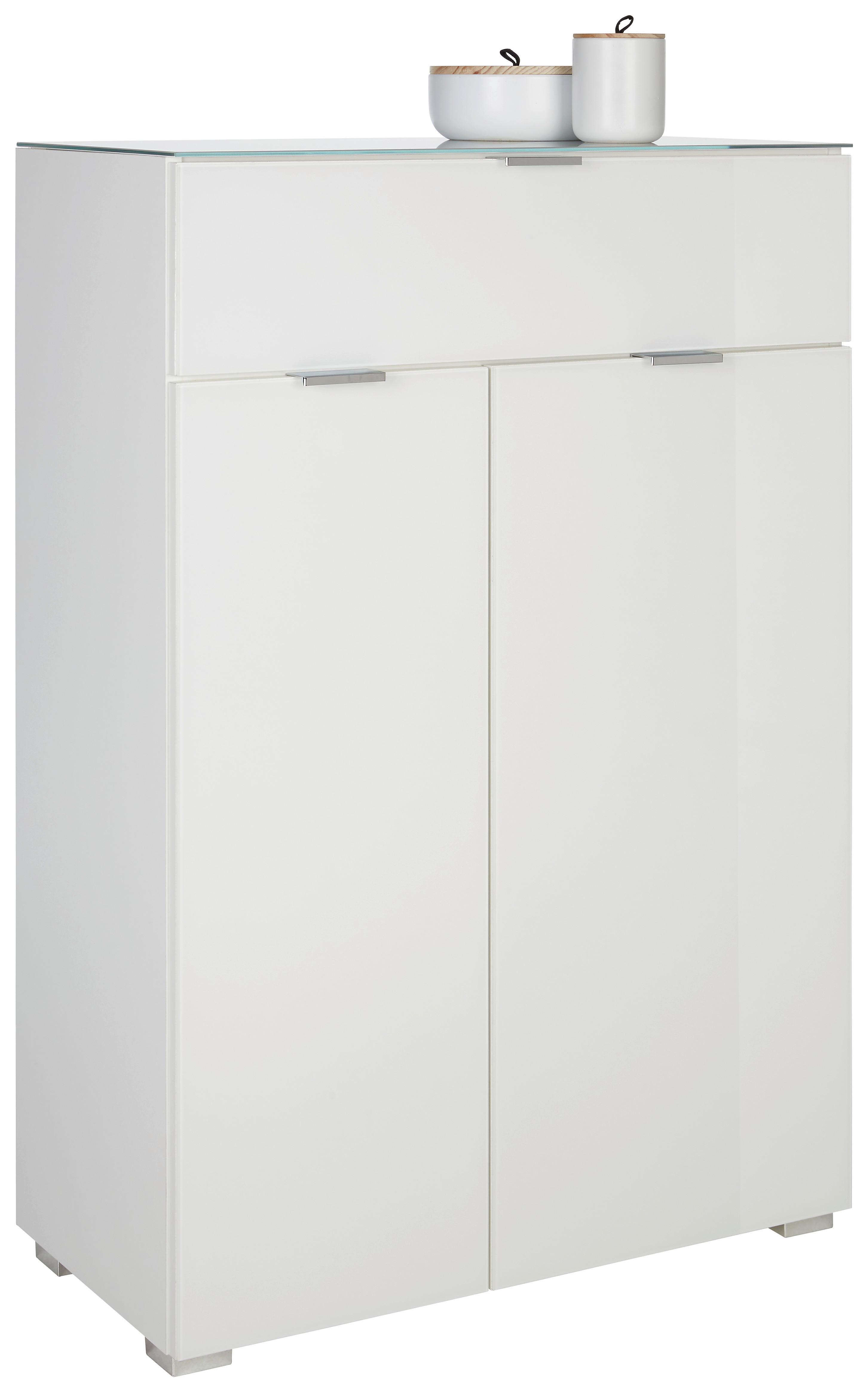 Schuhschrank in Weiss - Chromfarben/Weiss, Modern, Glas/Holzwerkstoff (74/114/37cm) - Premium Living