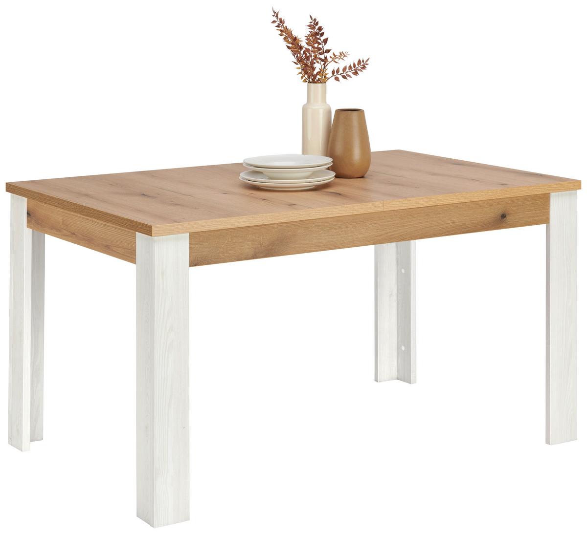 Raztegljiva Miza Rovigio, Barva Macesna, Bela - barve hrasta/bela, Konvencionalno, leseni material (140-180/76/90cm) - Landscape
