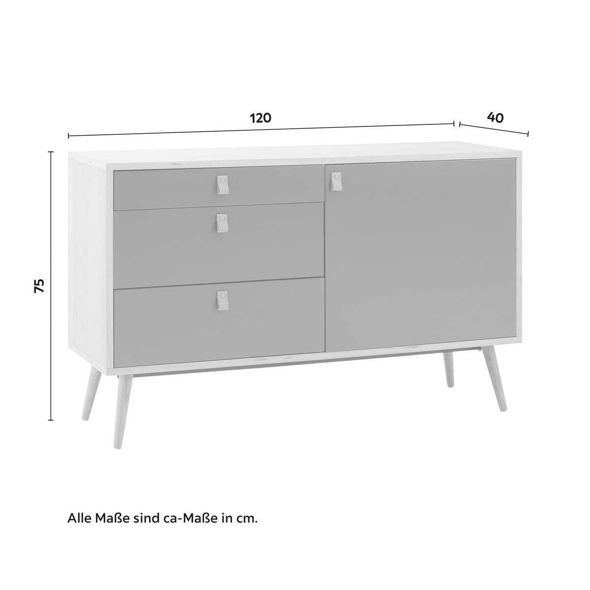 Sideboard Lena Grau/Natur Echtholz - Hellbraun/Naturfarben, MODERN, Holz/Holzwerkstoff (120/75/40cm) - Bessagi Home