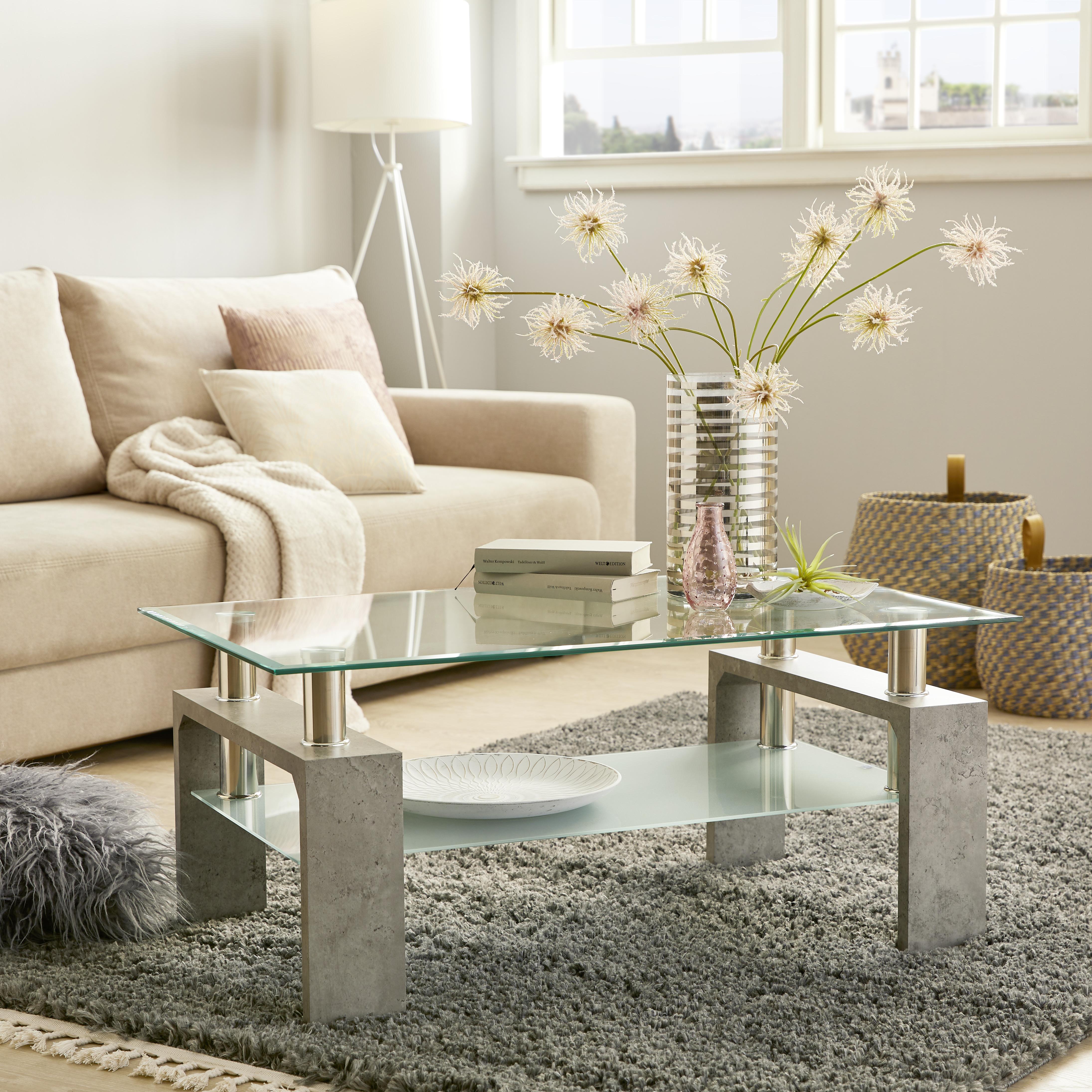 Klubska Miza Silvia, Siva, Steklo - bela/prozorno, Moderno, steklo/leseni material (100/45/60cm) - Modern Living