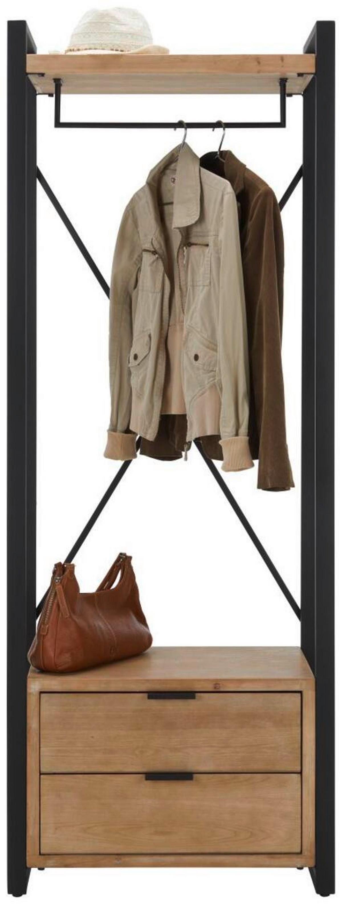 Garderobe aus Tanne massiv - Schwarz/Naturfarben, Lifestyle, Holz/Metall (69/185/38cm) - Premium Living