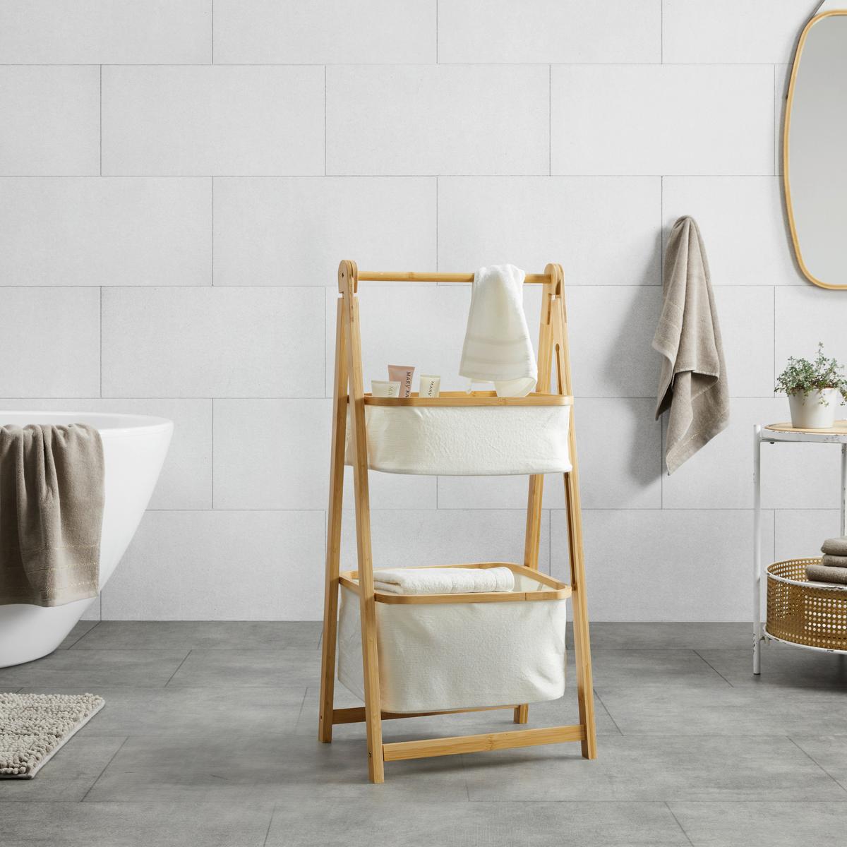 REGAŁ DO PRZECHOWYWANIA MISAKI - kremowy, Modern, drewno/tkanina (44/35/99cm) - Bessagi Home