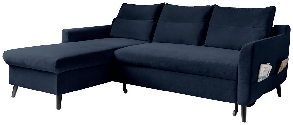 Eckschlafsofa in Dunkelblau ´STYLISH STAN DUNKELBLAU´ - Schwarz/Dunkelblau, Basics, Holz/Textil (150/230cm) - MID.YOU