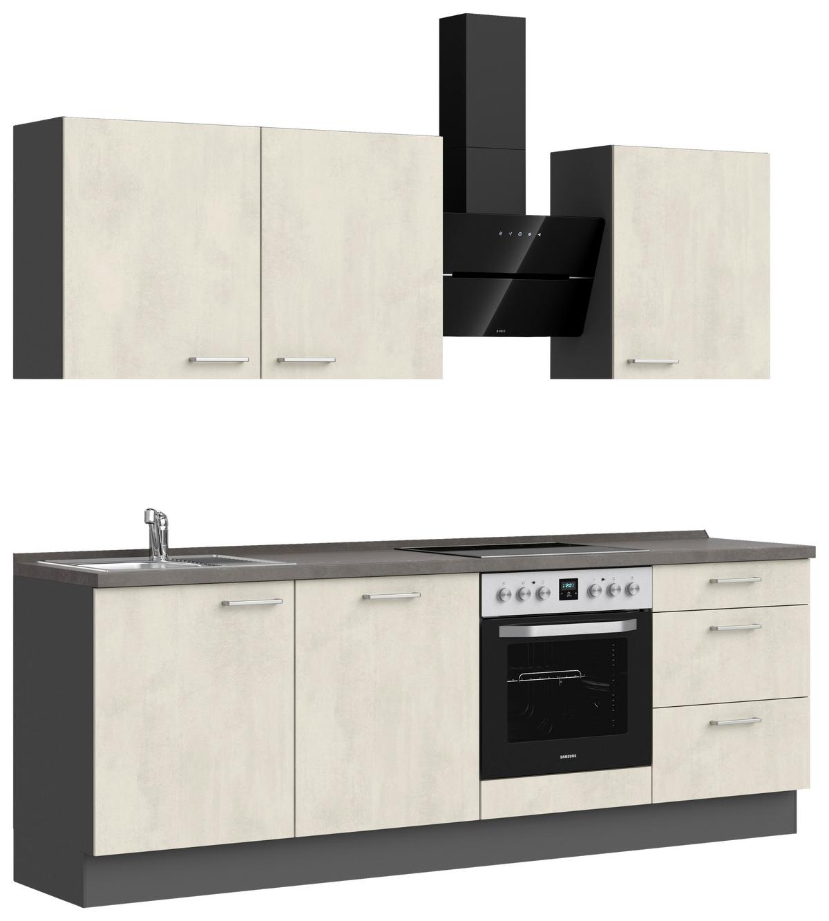 Küchenblock Riva High m. Geräten Weiß - Schieferfarben/Edelstahlfarben, MODERN, Holzwerkstoff/Metall (240cm) - Nobilia
