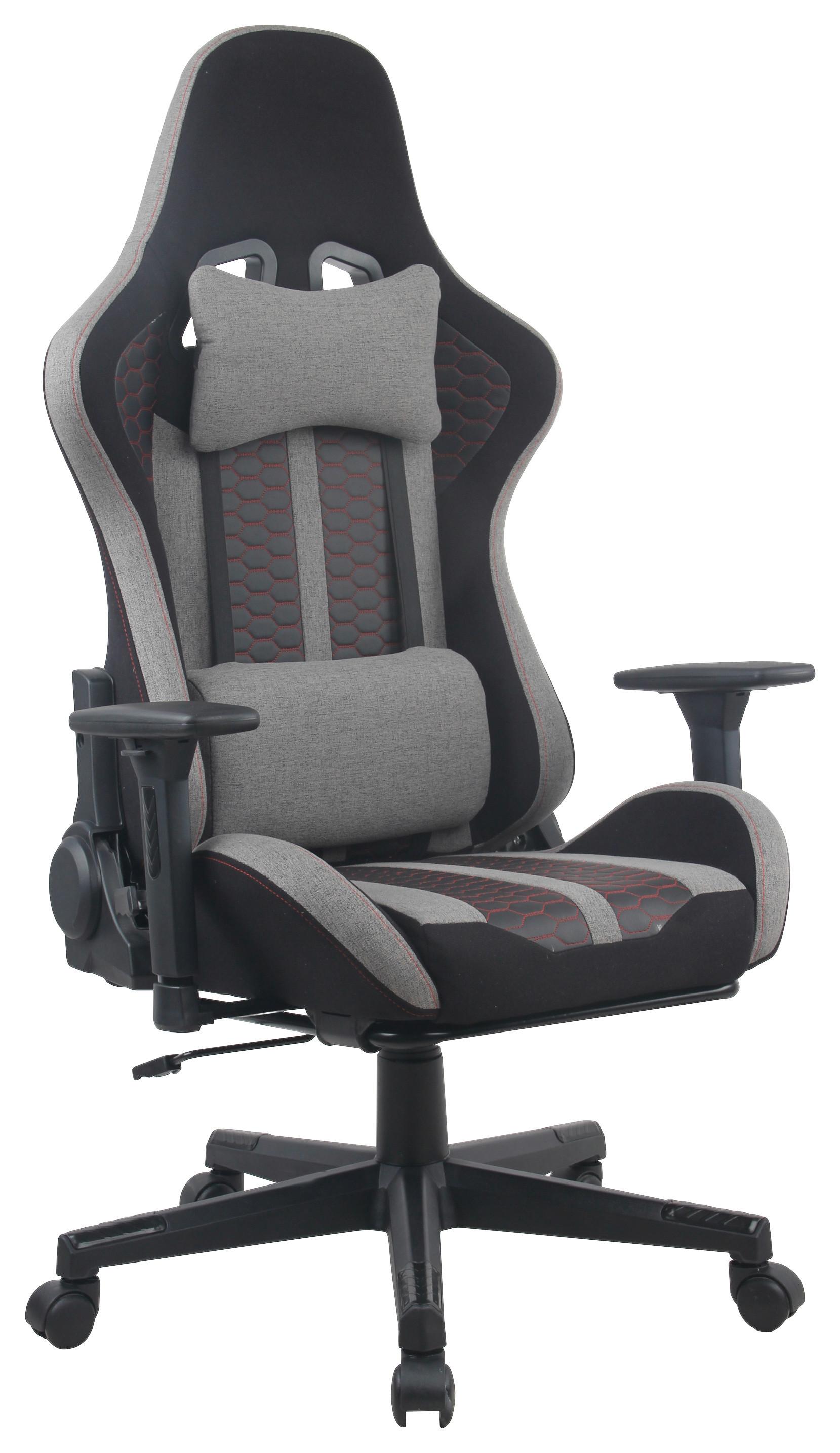 Gaming Stol Carlos, Siva, Črna - rdeča/siva, Moderno, kovina/umetna masa (63/114/62cm)