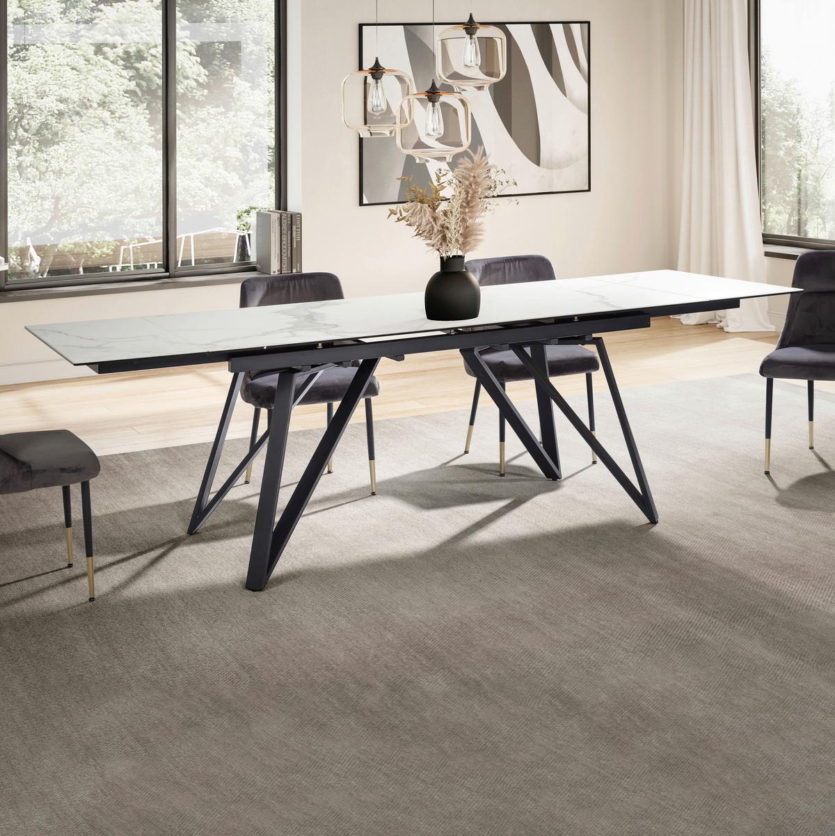 Raztegljiva Jedilna Miza Marble, Keramika, 180-260x95cm - črna/bela, Design, kovina/keramika (180/95/76cm) - MID.YOU