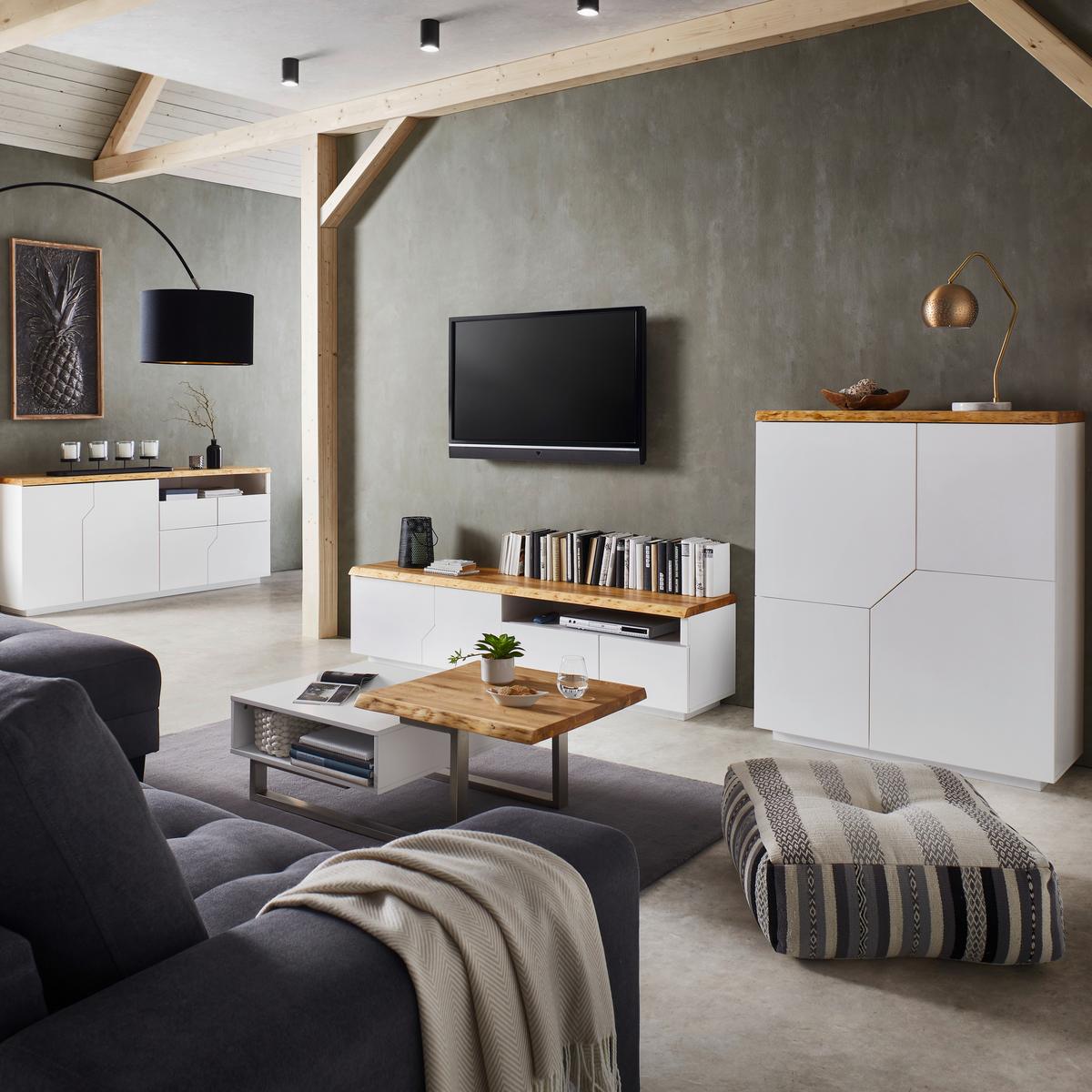 Lowboard Carlos Eichefarben/Weiß Echtholz - Eichefarben/Weiß, MODERN, Holz (180/46,5/42cm) - Bessagi Home