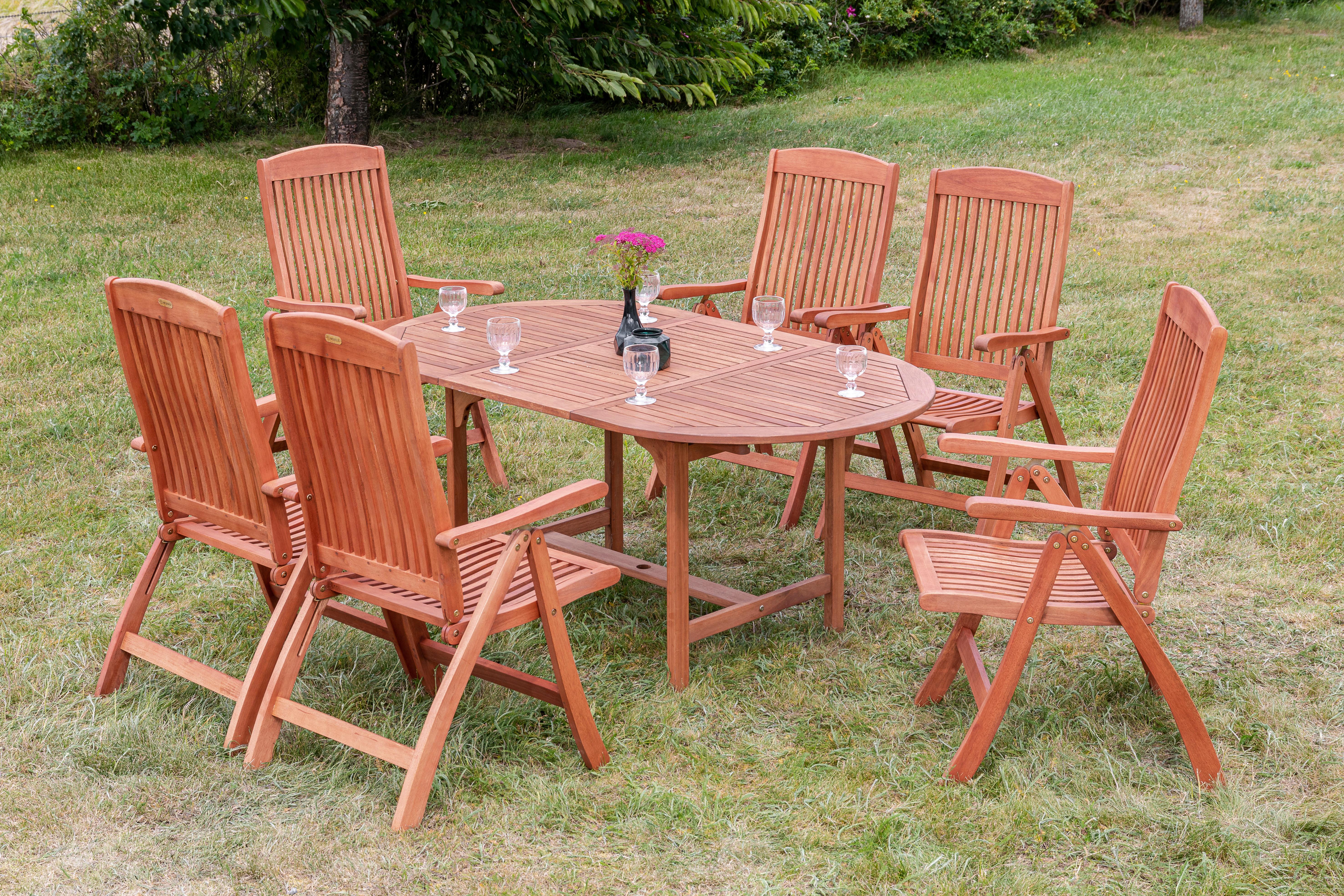 Gartengarnitur 7-tlg. Maracaibo Echtholz - Naturfarben, KONVENTIONELL, Holz - Gardenson