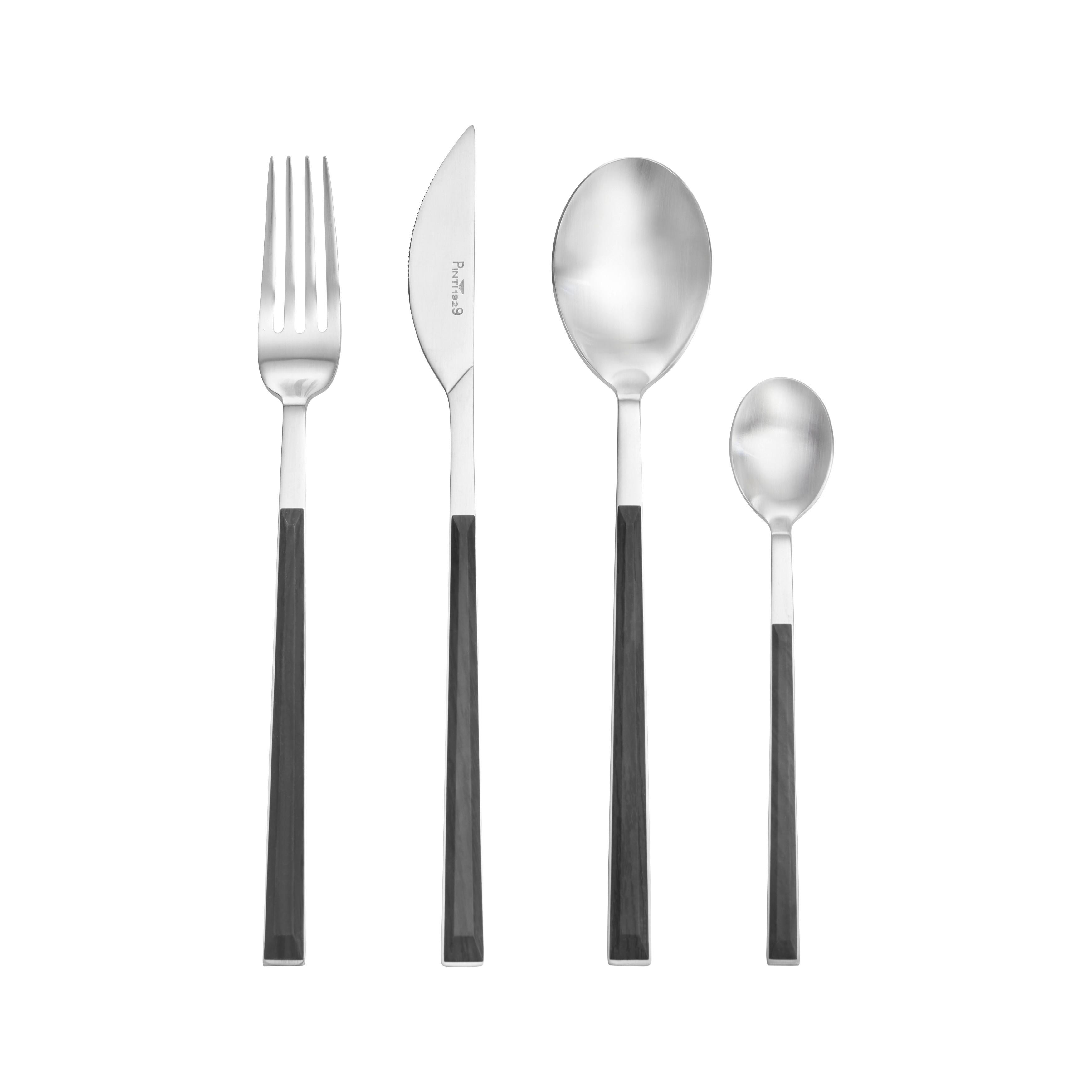Besteckset aus Edelstahl, 24-teilig - Edelstahlfarben/Dunkelgrau, MODERN, Metall (21/8/29cm)