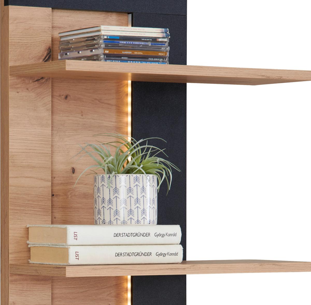 Etajeră de perete NYON - culoare lemn molid/negru, Modern, material pe bază de lemn (49,1/110/21cm) - Modern Living