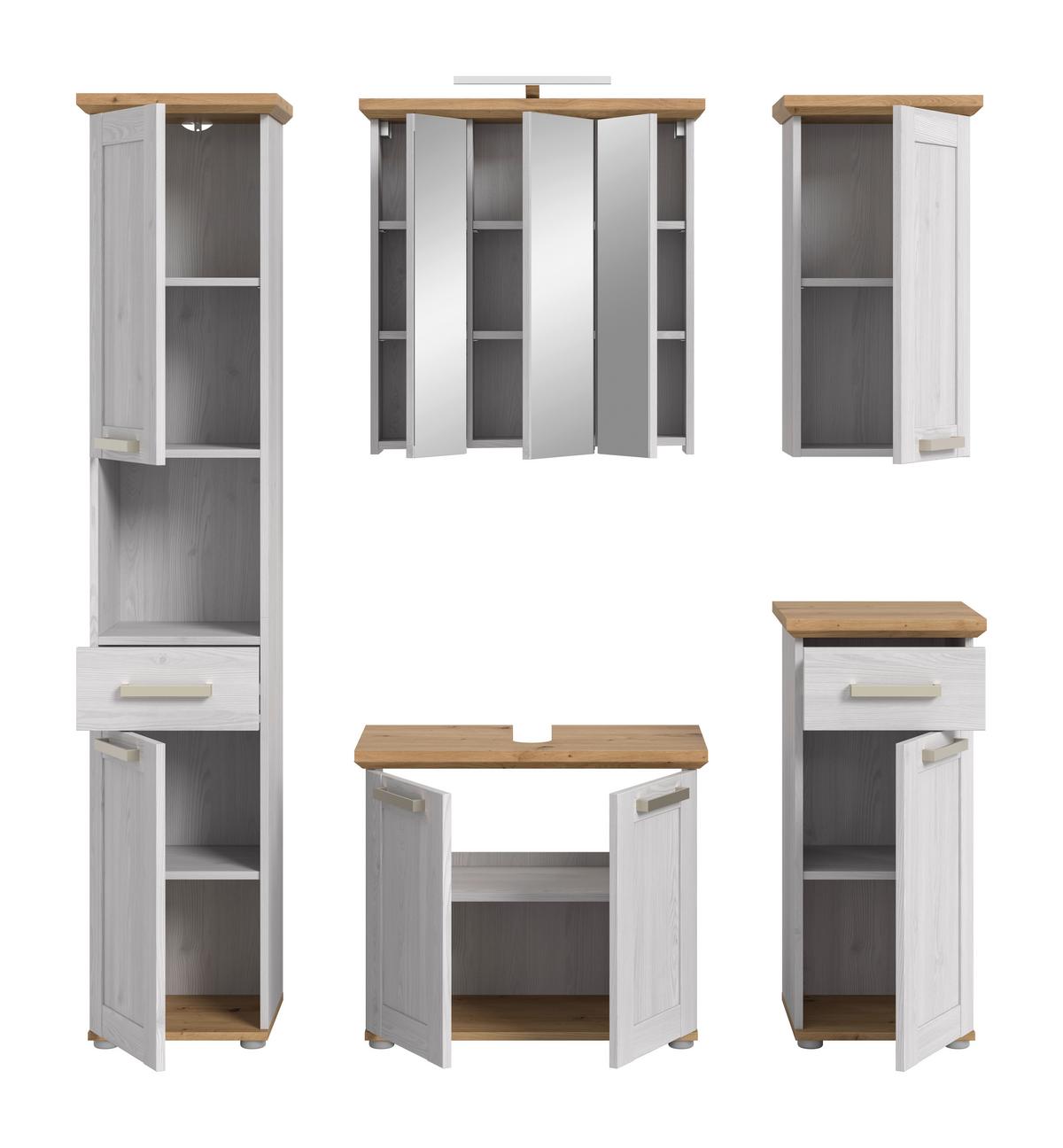 Badezimmer Verona Lärchenfarben/Eiche Artisan - Silberfarben/Lärchefarben, Trend, Glas/Holzwerkstoff (147cm) - MID.YOU