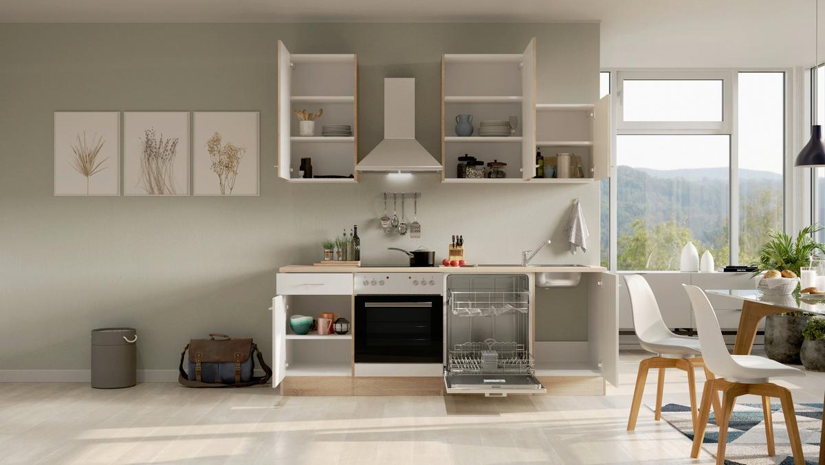 Kuhinjski Blok Z Aparati Samoa, Bela, Barva Hrasta - bela/barve aluminija, Moderno, umetna masa/leseni material (220cm) - FlexWell