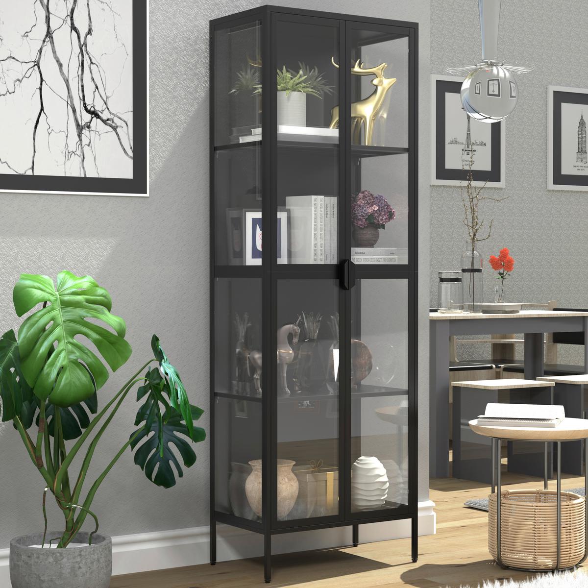 Vitrina Floka Xxl, Črna - črna/prosojno, Design, kovina/steklo (60/180/35cm) - MID.YOU
