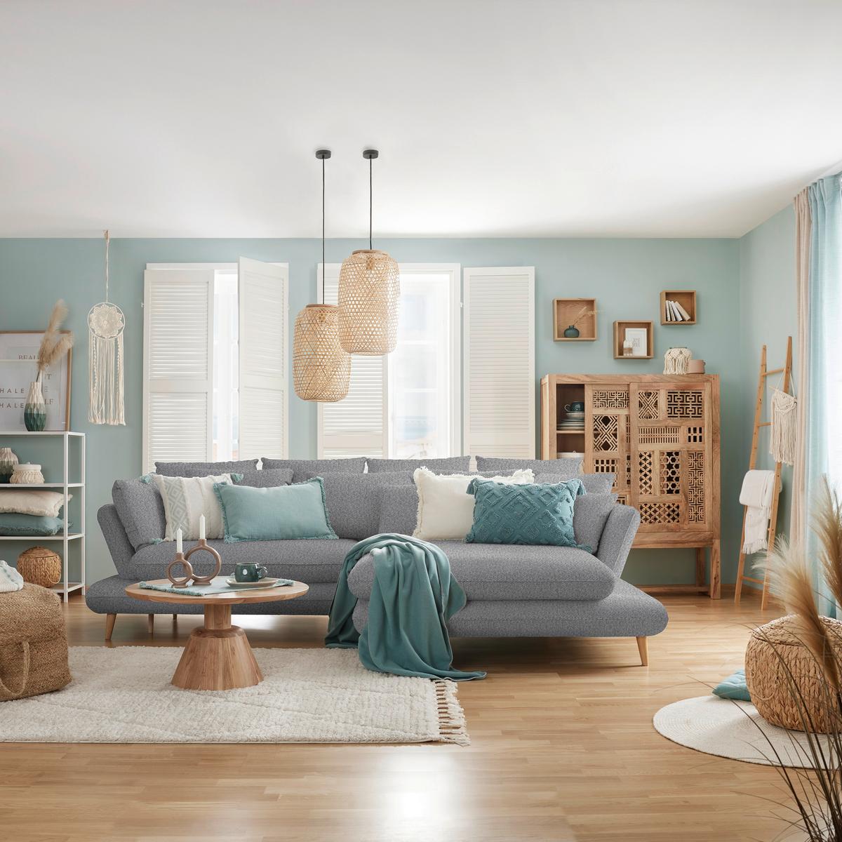 Kutna Garnitura Monte - siva/prirodne boje, Romantično / ladanjski, tekstil/drvo (283/181cm) - Premium Living