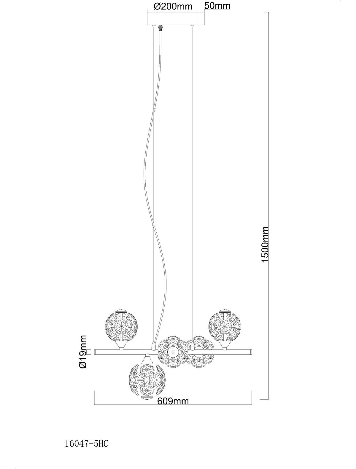 LED-HÄNGELEUCHTE 16047-5HC VIRINA - Klar/Chromfarben, Konventionell, Glas/Metall (50/30/120cm) - Globo