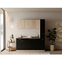 Küchenblock Ingrid m. Gerät Schwarz - Eichefarben/Schwarz, Design, Holzwerkstoff/Kunststoff (180cm) - Respekta
