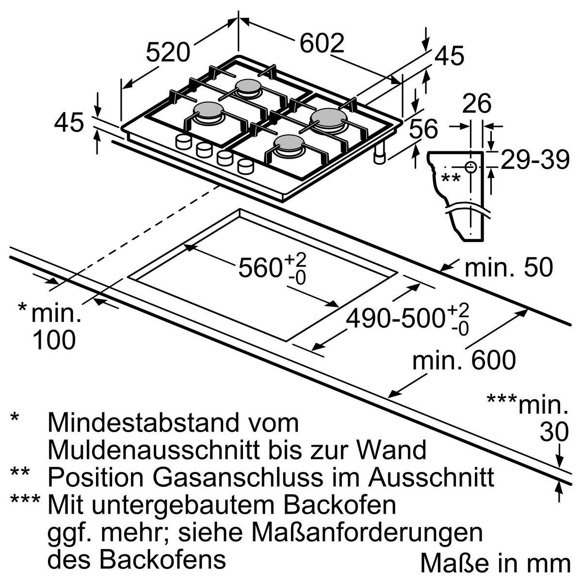 Gaskochfeld ER6A6PB70D Schwarz - Schwarz, KONVENTIONELL, Glas/Metall (60,2/4,7/52cm) - Siemens