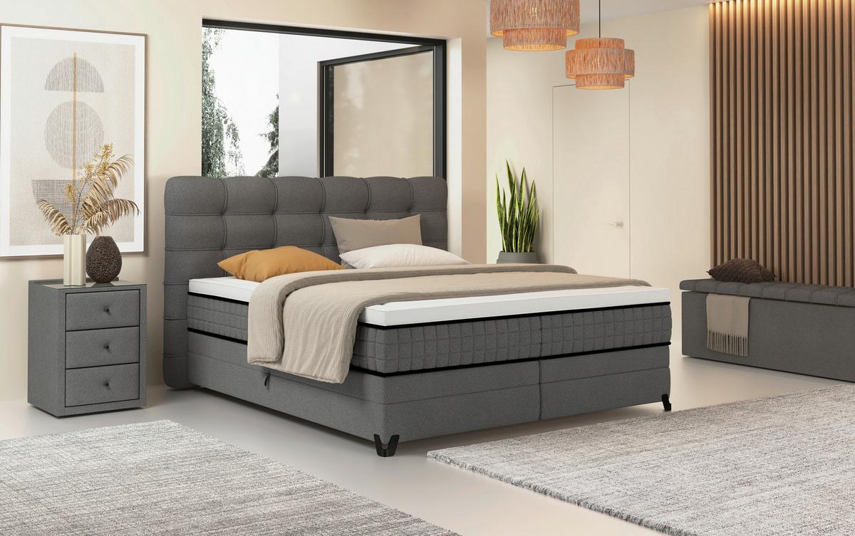 Boxspringbett Carmen C Dunkelgrau ca. 180x200cm - Dunkelgrau, KONVENTIONELL, Holz/Holzwerkstoff (180/200cm) - Premium Living