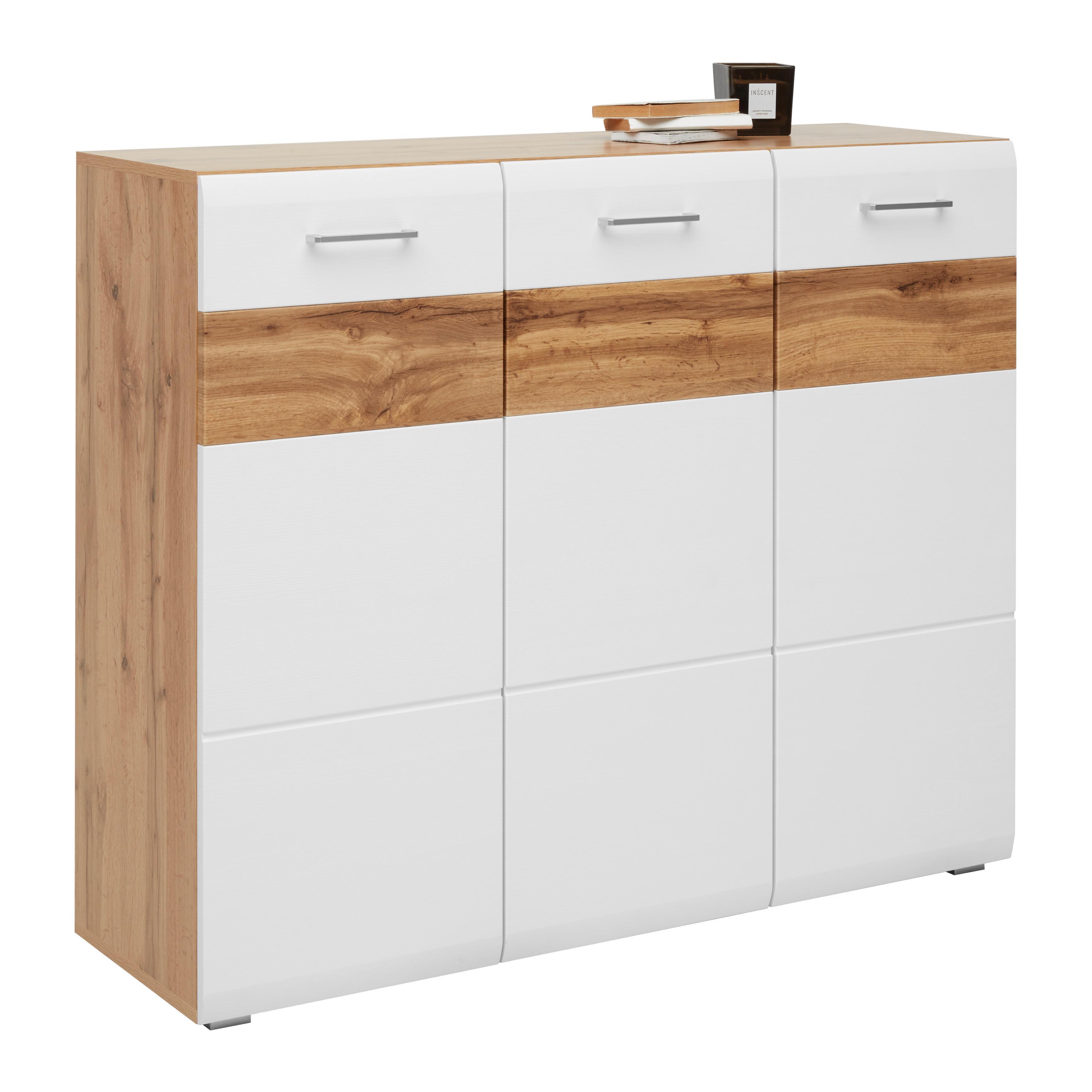 Schuhschrank in Weiß/Eichefarben - Eichefarben/Weiß, KONVENTIONELL (126/104/40cm) - Mömax