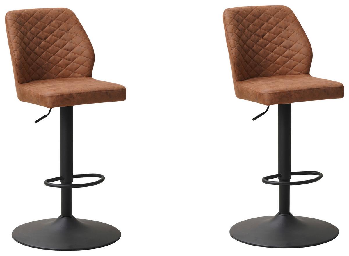 Barhocker-Set Grayson 2er-Set ca. 42x114 cm Cognac - Cognac/Schwarz, KONVENTIONELL, Textil/Metall (42/114/52cm) - MID.YOU