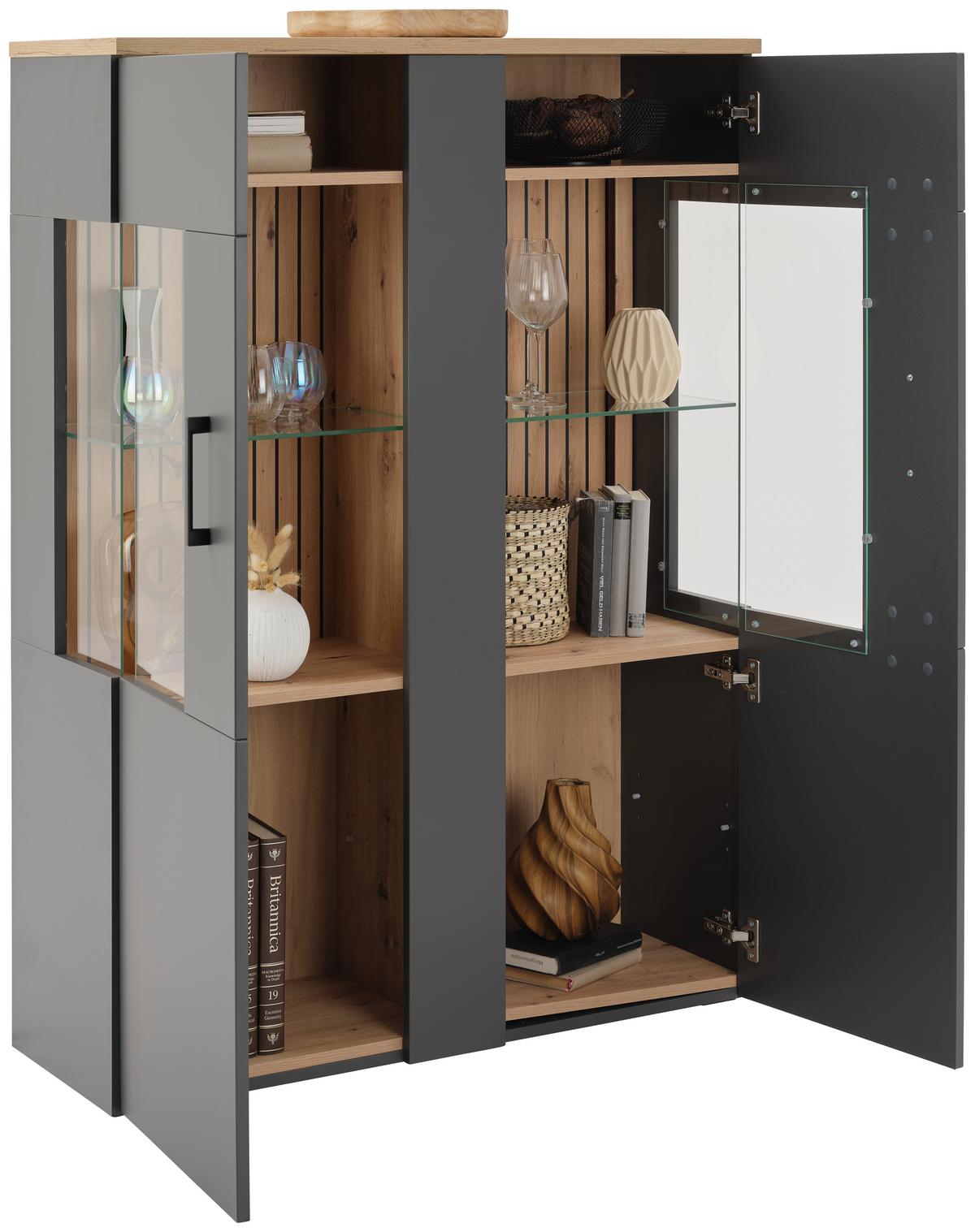 Komoda Visoka Amare - crna, Moderno, staklo/drvni materijal (102,2/138/35cm)