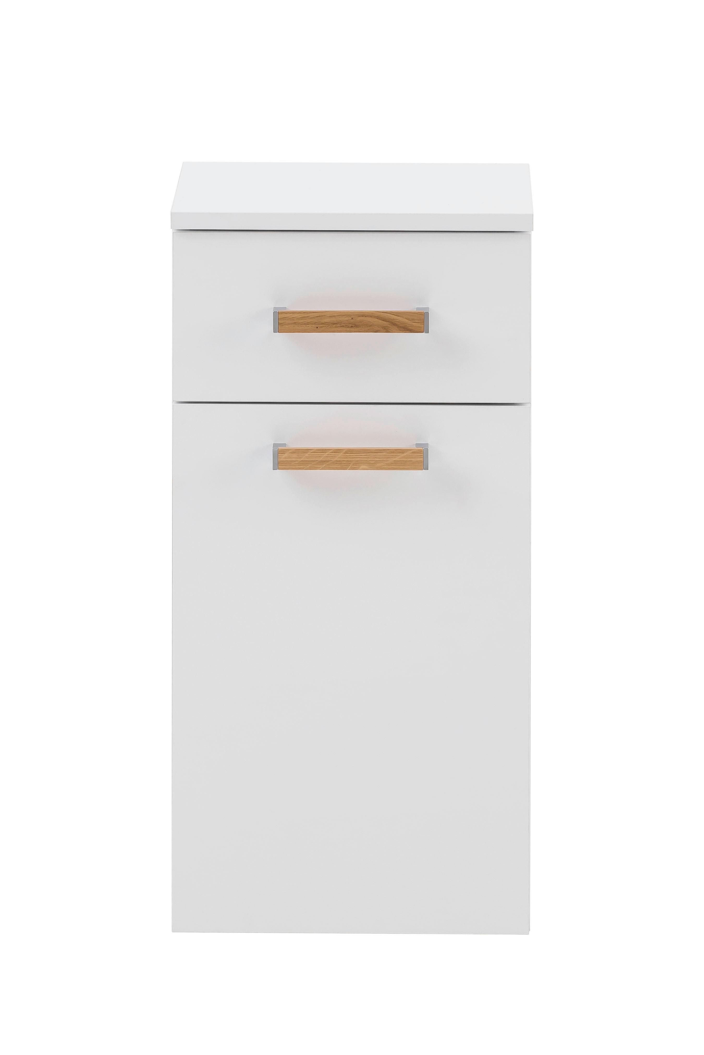Spodnja Omarica Duo, Bela - srebrne barve/barve hrasta, Konvencionalno, kovina/leseni material (32,7/67/35,3cm) - Stylife