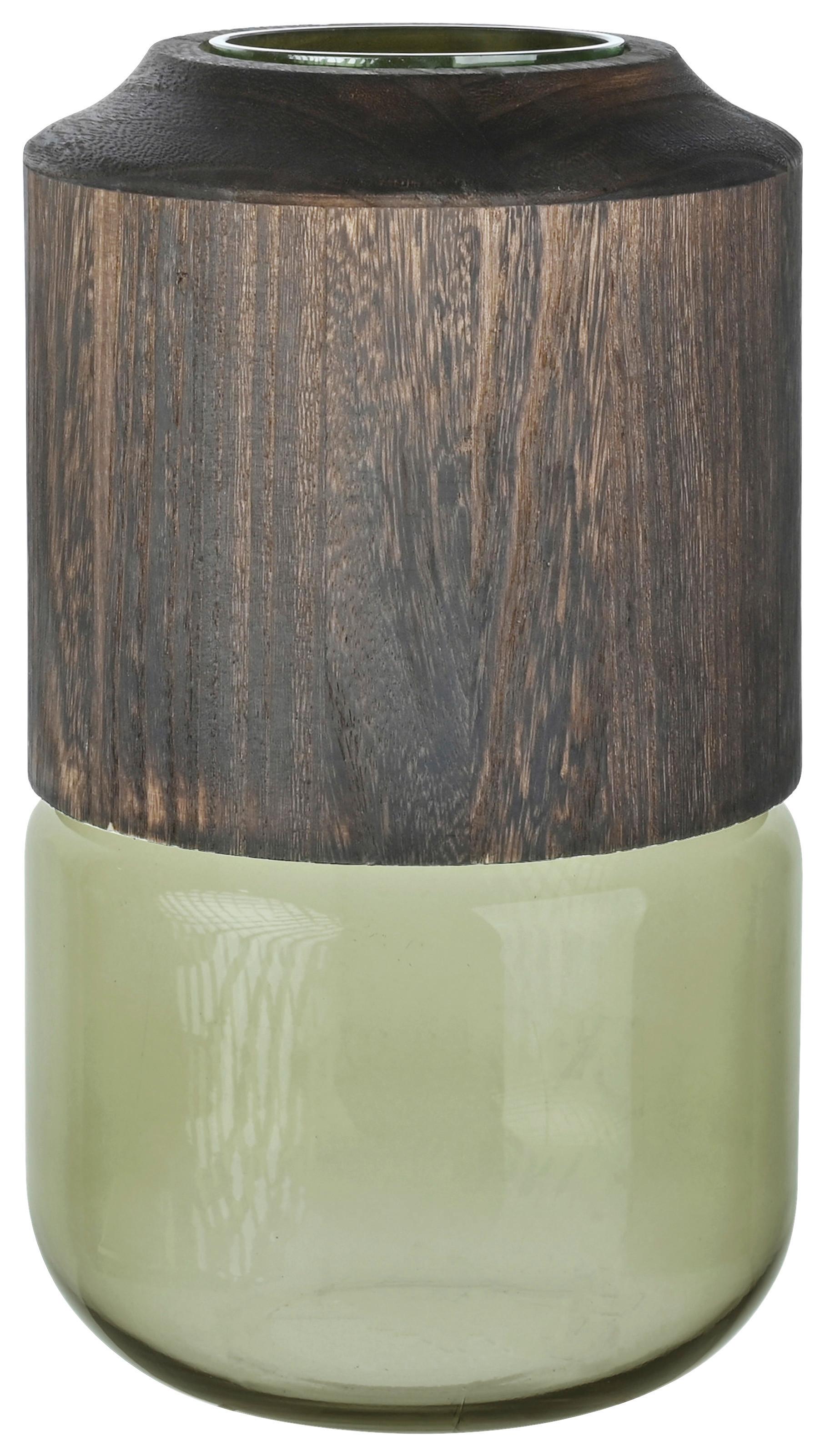 Vaza Wood -Paz- - zelena/rjava, steklo/les (19/32cm) - Premium Living