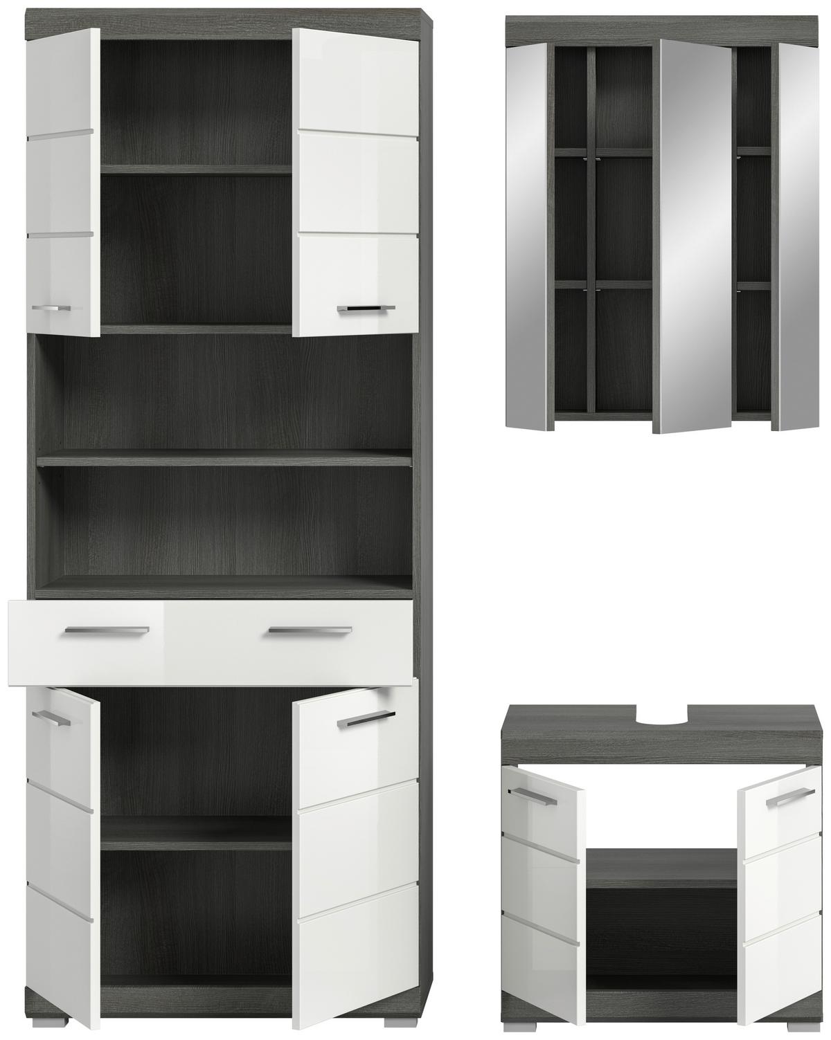 Badezimmer Scout 3-tlg. ca. 134 cm Anthrazit/Weiß - Chromfarben/Weiß Hochglanz, MODERN, Holzwerkstoff/Kunststoff (134cm) - MID.YOU