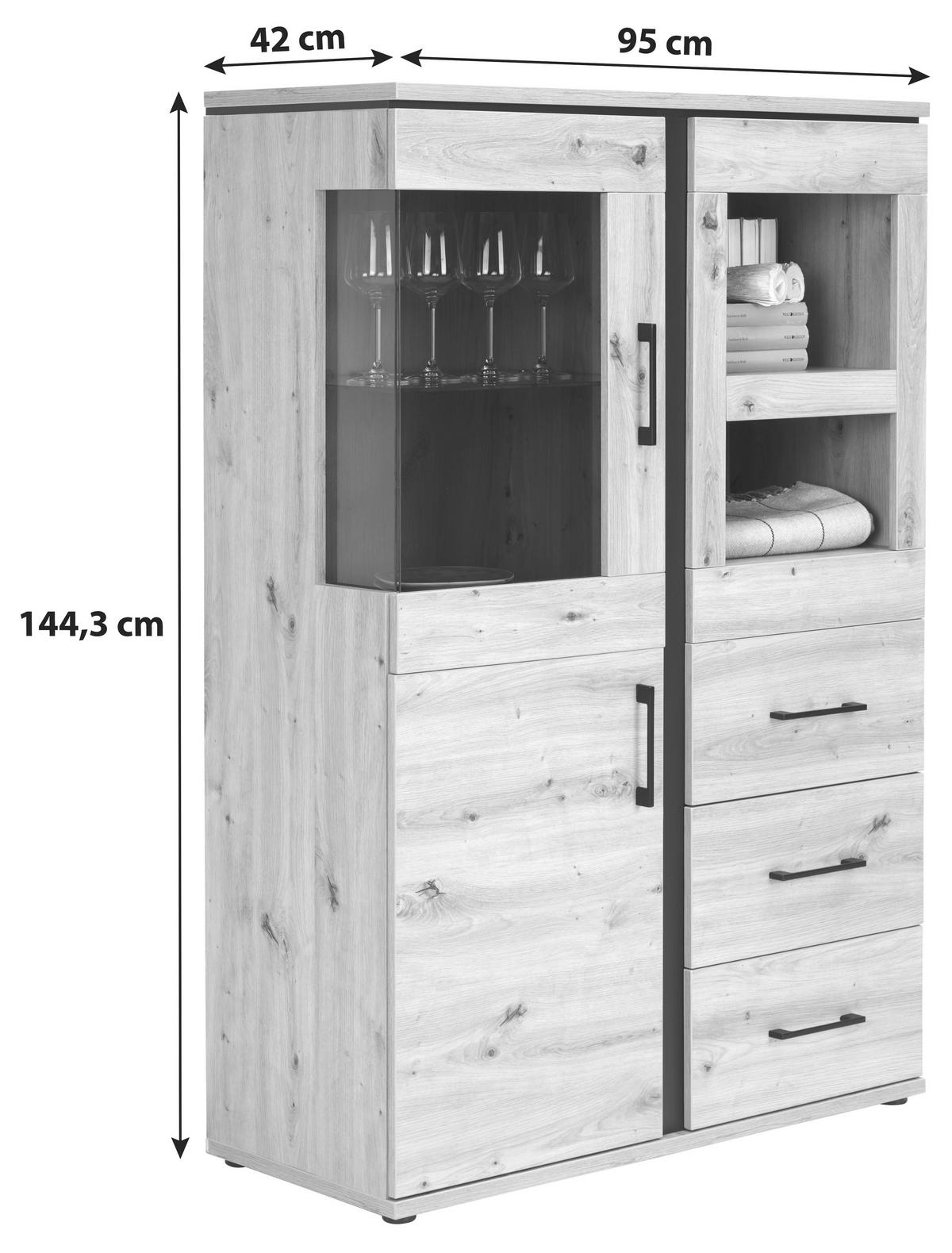 Vitrină NATURE NATV 01 - culoare lemn stejar, Konventionell, sticlă/material pe bază de lemn (95/144,3/42cm)