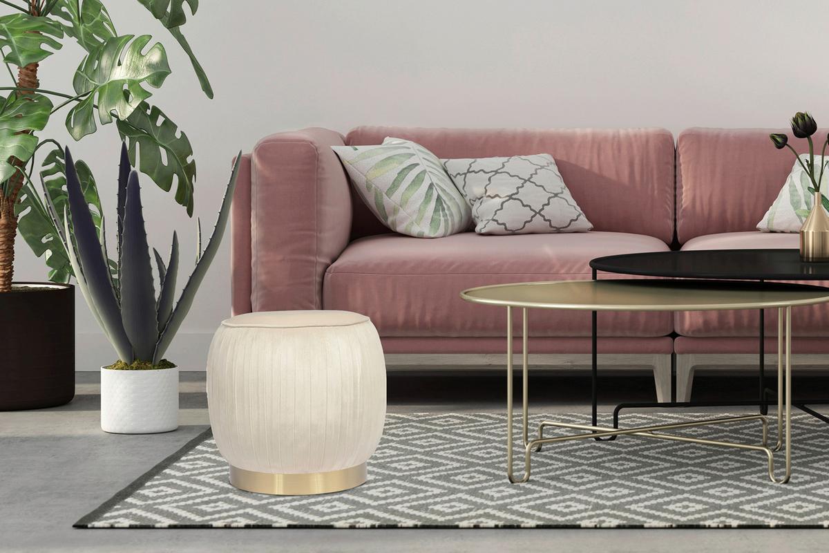 HOCKER LILJE 100 - Goldfarben/Creme, Design, Textil/Metall (43/42cm) - Kayoom