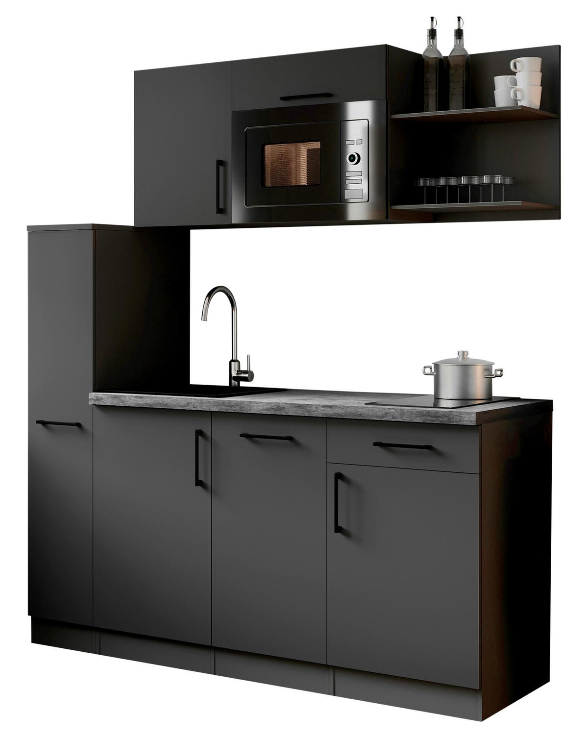Küchenblock Oliver m. Geräten Grau - Grau, Trend, Holzwerkstoff/Metall (175cm) - Respekta